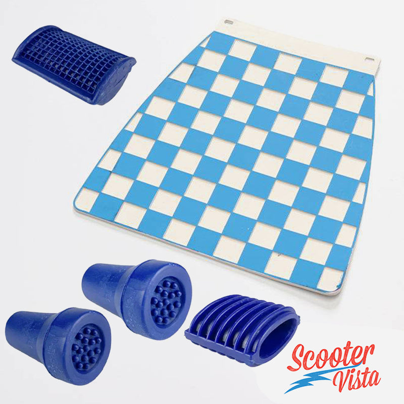 Vespa PX PE T5 White & Blue Mudflap & Blue Stand Feet, Kickstart Rubber & Brake Rubber