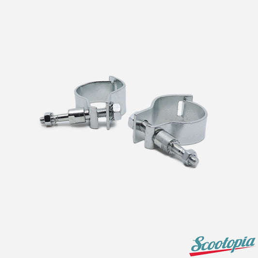 Two metal clamps on a white background with 'Scootopia' branding.