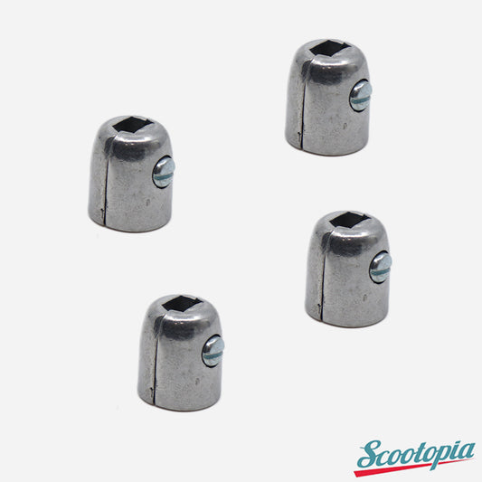 Set of four metallic scooter exhaust tips on a white background with 'Scootopia' branding.