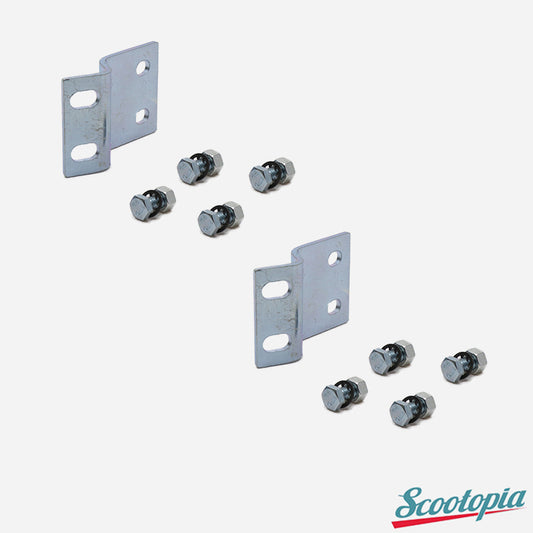 Metal brackets and screws on a white background with 'Scootopia' branding.
